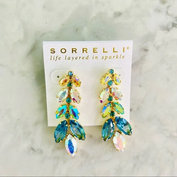 Sorrelli Repeating Navette Dangle Earrings Blue Green Multi NWT - Picture 8 of 15